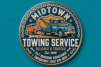 create eye catching vintage towing service logo for style