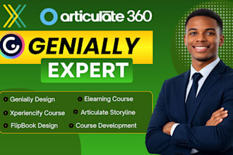 interactive genially slide, flipbook design, xperiencify course, storyline 360