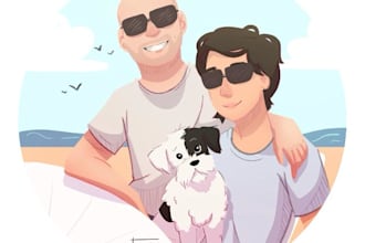 draw custom flat art digital illustrations of people and pets