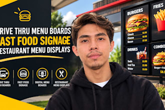 design drive thru menu board, fast food signage, restaurant menu display graphic