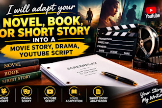 adapt your novel book, or short story into a movie story, drama youtube script