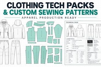 create clothing tech packs and custom sewing patterns for apparel production