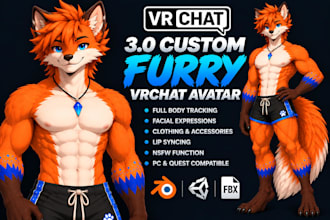 custom furry vrchat avatar anthropomorphic nsfw character 3d vtuber avatar model