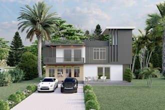 remodel modern asymmetrical house design,suburban mansion,tropical villa render