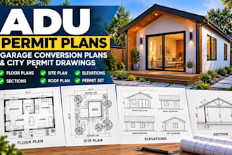 draw adu permit plans, garage conversion and city permit drawings
