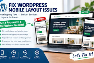 fix wordpress website mobile layout issues, overlapping text and broken section