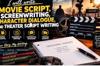 write movie script, screenwriting, character dialogue, theater script writing
