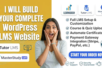 set up wordpress lms website using learndash, tutor lms, or masterstudy