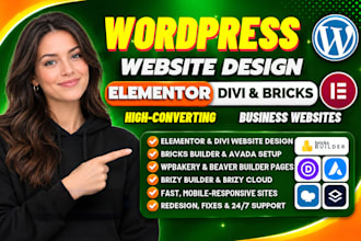 design wordpress websites using elementor, divi, bricks, avada and wpbakery