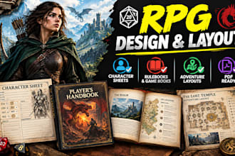 design rpg character sheets ttrpg rulebook game book and PDF adventure layout