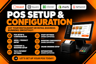 setup toast pos, square pos, clover pos and restaurant menu