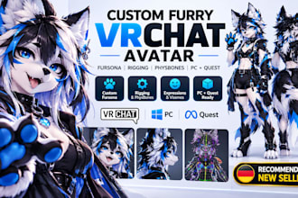 create furry vrchat avatar fursona with physbones rigging for pc quest unity