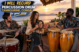record percussion drum, tambourine, conga for your song