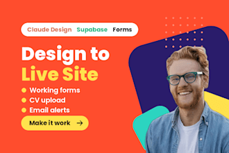 claude design website, claude design forms, CV upload, supabase email alerts
