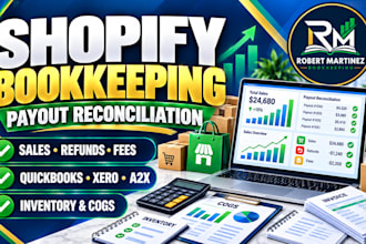 do shopify bookkeeping, payout reconciliation, quickbooks online, xero, and a2x