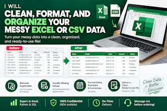 clean, format, and organize your messy excel or csv data