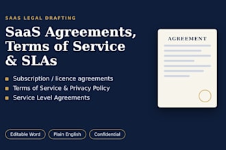 draft saas agreement,terms of service, sla