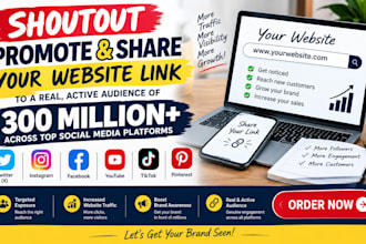 shoutout promote share website link to 300m twitter ig fb yt tiktok pinterest