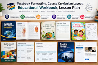 textbook formatting, course curriculum layout, educational workbook, lesson plan