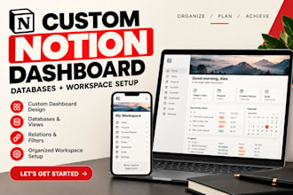 create a custom notion template dashboard, databases and workspace setup