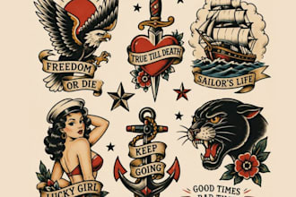 draw a traditional american rose tattoo logo and vintage vector art