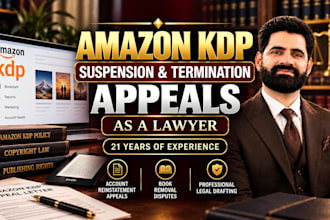 draft amazon KDP suspension and termination appeals as a amazon lawyer