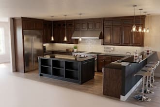 design kitchen layouts, cabinets and realistic 3d renders for renovation