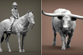sculpt 3d animal models, 3d horse, dog, bull, pet for 3d printing