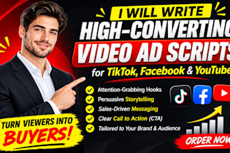 write high converting video ad scripts for tiktok facebook and youtube