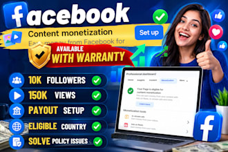 deliver a fully facebook content monetization setup page