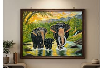 paint a realistic elephant or landscape on canvas