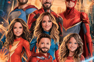 make a family superhero portraits for you