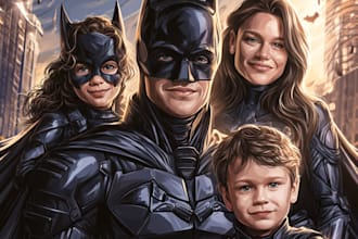 design a family superhero portraits for you
