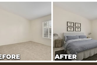 virtually stage empty rooms for real estate listings with realistic interiors