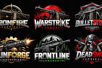 design a professional tactical, military, army, weapon, gaming machine gun logo