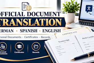 translate and provide certified official documents in german spanish english