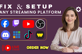 setup or fix streamlabs obs studio, vmix for twitch whatnot, youtube , kick