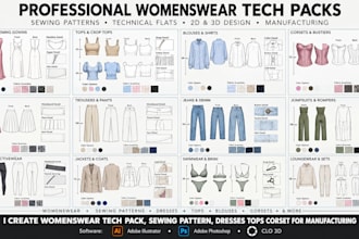 create womenswear tech pack, sewing pattern, dresses tops corset for manufacture