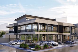 do 3d architect interior, exterior design for commercial space and sport complex