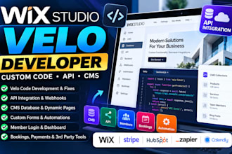 develop wix velo custom code, wix studio API integration dynamic cms javascript