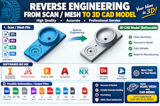 do reverse engineering from 3d scan to cad solid model, stp
