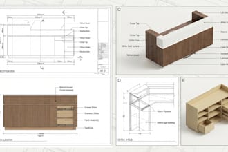 draft custom woodworking plans, furniture details and fabrication drawings