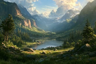 paint a watercolor and gouache landscape illustration