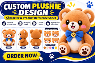 create custom plush toy design plushie product reference sheet character design