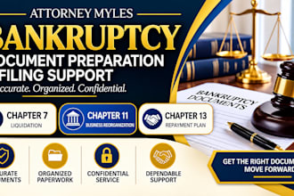 prepare bankruptcy documents and court filing support for chapter 7, 11 and 13