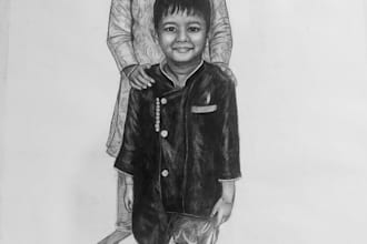 drow a realistic pencil sketch and charcoal portrait