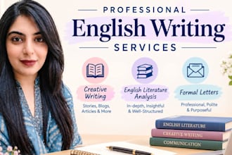 write english literature analysis, creative writing, formal letters,