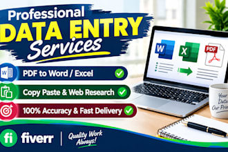 do data entry, pdf to word, excel and copy paste work