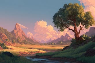 draw a fantasy landscape illustrations