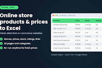 scrape ecommerce product data and prices to excel or csv